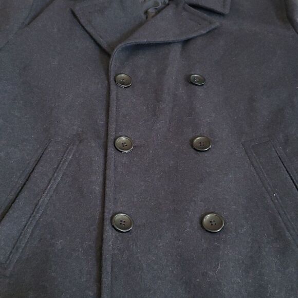 Claiborne Pea Coat Mens L Charcoal Gray Double Breasted Wool Blend Classic - Picture 4 of 10
